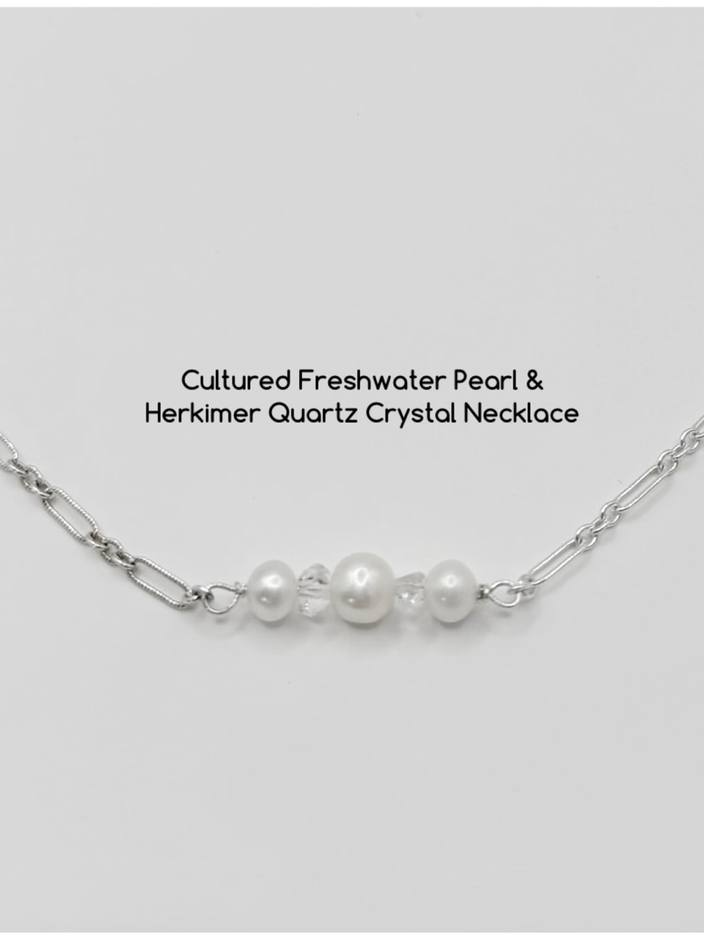 Cultured Freshwater Pearl & Herkimer Quartz Crystal Sterling Silver Necklace